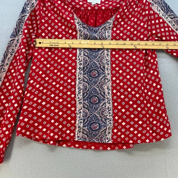 Lucky Brand Multicolored Patterned V Neck Long Sleeve Red Shirt Women’s Size S - Picture 13 of 13